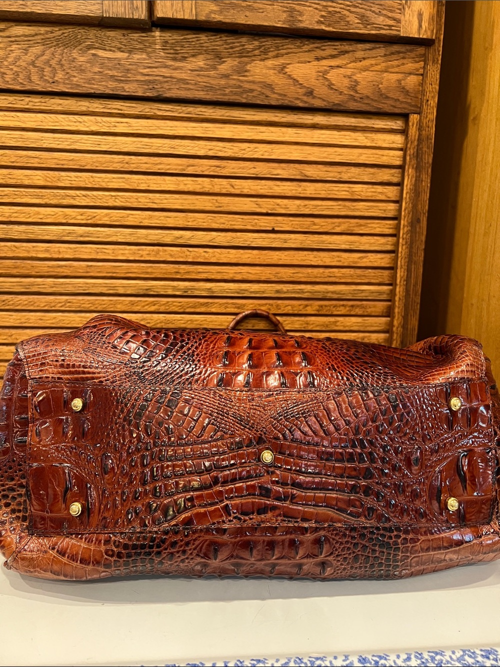 EUC Brahmin Satchel in Pecan Melbourne Croc Embossed Leather Luxury bag, purse - Picture 10 of 17